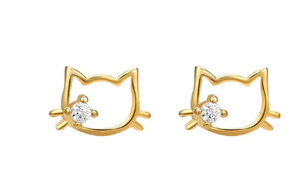 kawaii Kitty Silver Earrings with Zirconia