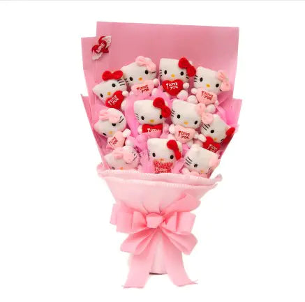 Kawaii Kitty Bouquet with Plush and Flowers